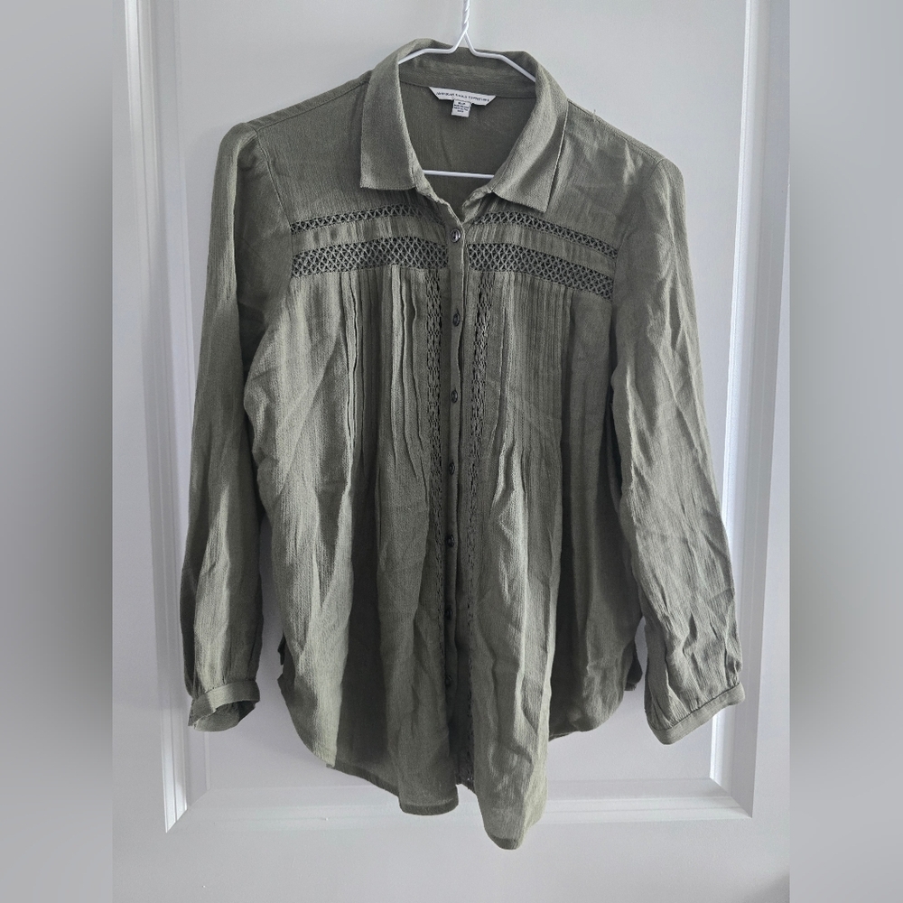 American Eagle Outfitters Olive Green Blouse Button Up Top